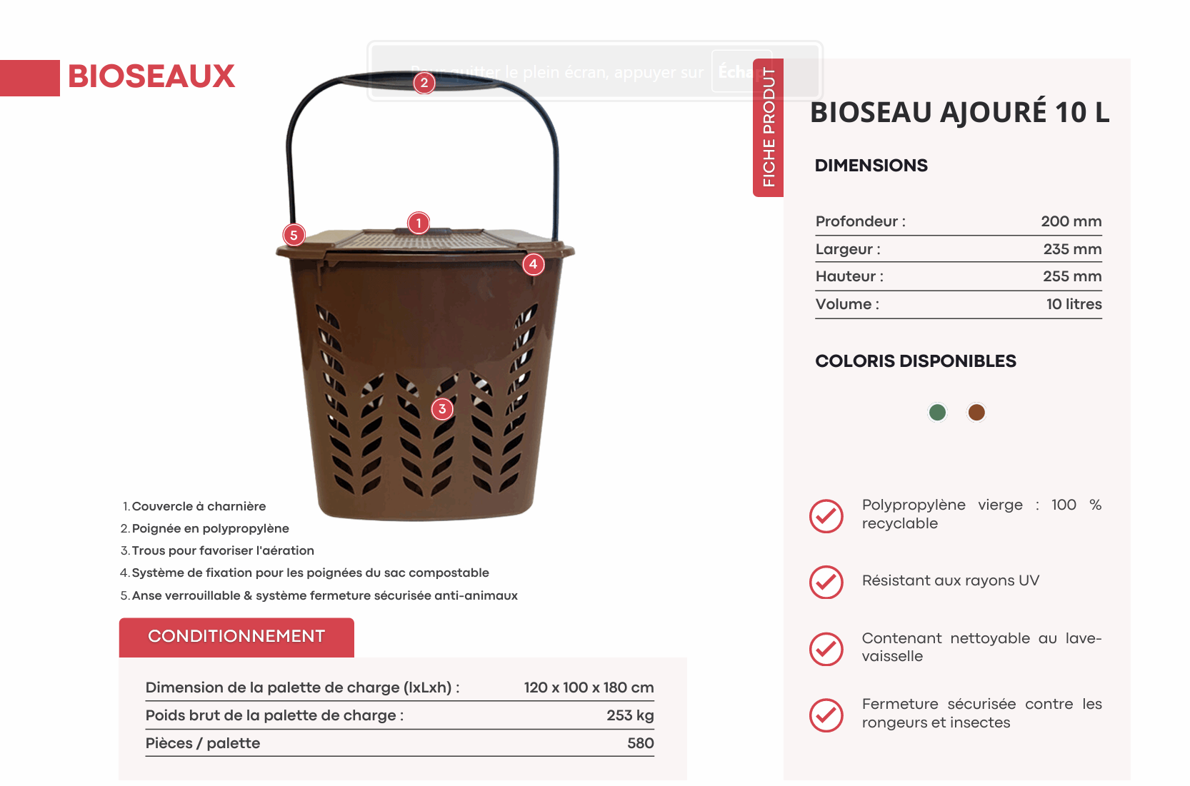 Fiche produit bioseau ajouré 10L - Axibio