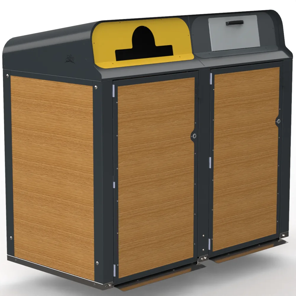 Abri-bac Viabox 240 Bi en bois, vue en perspective